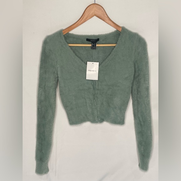 Fuzzy Cropped Cardigan Sweater SM - Picture 3 of 7